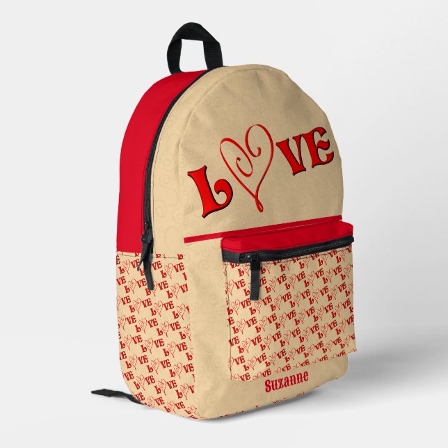 Love With A Heart Personalized Printed Backpack (Back Corner Left)