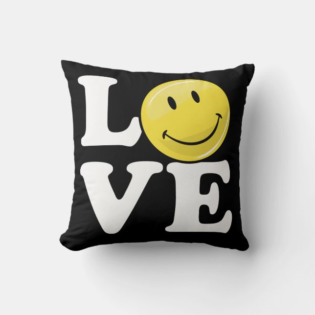 Love With A Smile | Classic Happy Face Throw Pillow (Front)