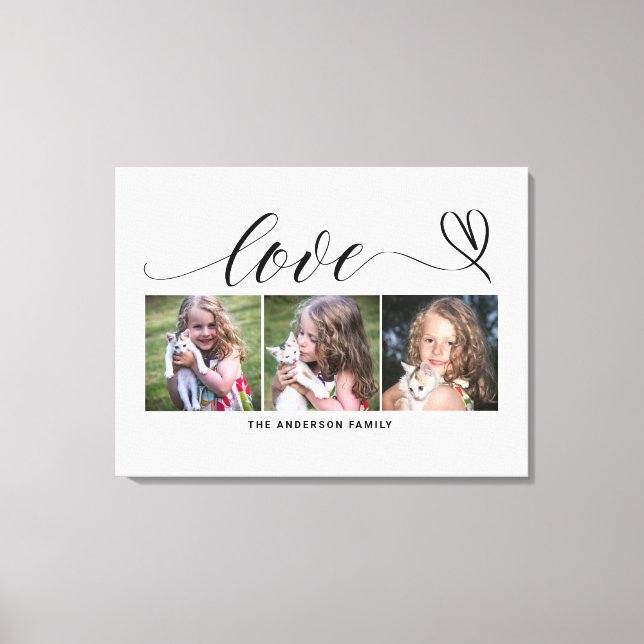 Love With Black Heart Script Custom Photo Collage Canvas Print (Front)