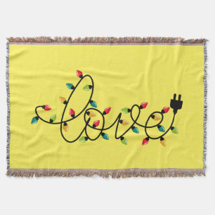 Love with Colourful Christmas Lights Throw Blanket