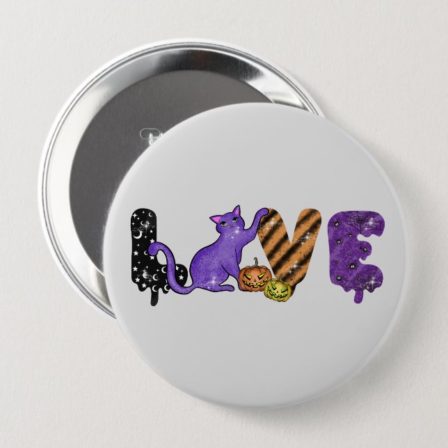 Love with Cute Cat for Halloween 4 Inch Round Button (Front & Back)