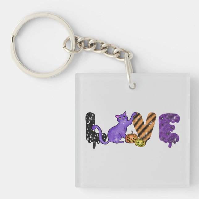 Love with Cute Cat for Halloween Keychain (Front)