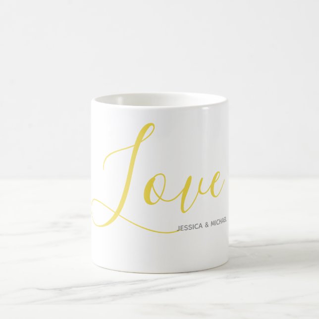 Love with Names Grey and Illuminating Gold Coffee Mug (Center)