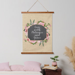 Love with Patience Quote  Hanging Tapestry