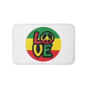 LOVE with peace symbol, reggae style Bath Mat