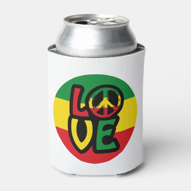 LOVE with peace symbol, reggae style Can Cooler (Can Front)