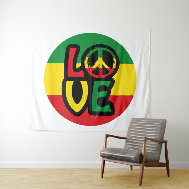 LOVE with peace symbol, reggae style Tapestry (In Situ (Horizontal))