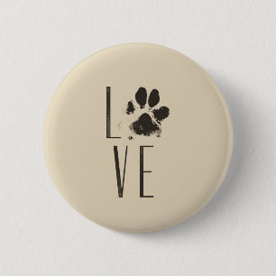 Love with Pet Paw Print Brown Grunge Typography 2 Inch Round Button