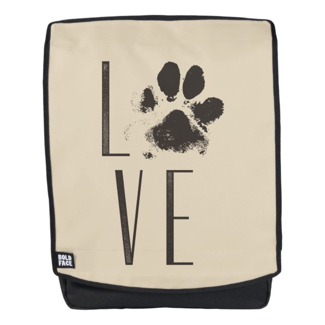 Love with Pet Paw Print Brown Grunge Typography Backpack (Front)