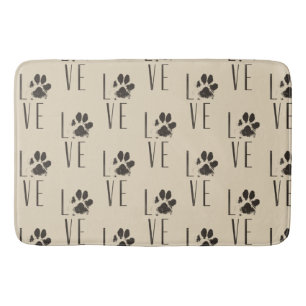 Love with Pet Paw Print Brown Grunge Typography Bath Mat