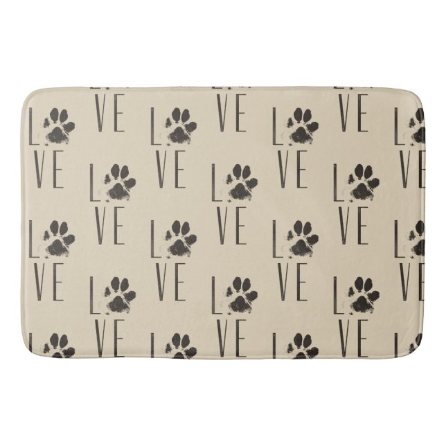 Love with Pet Paw Print Brown Grunge Typography Bath Mat (Front)