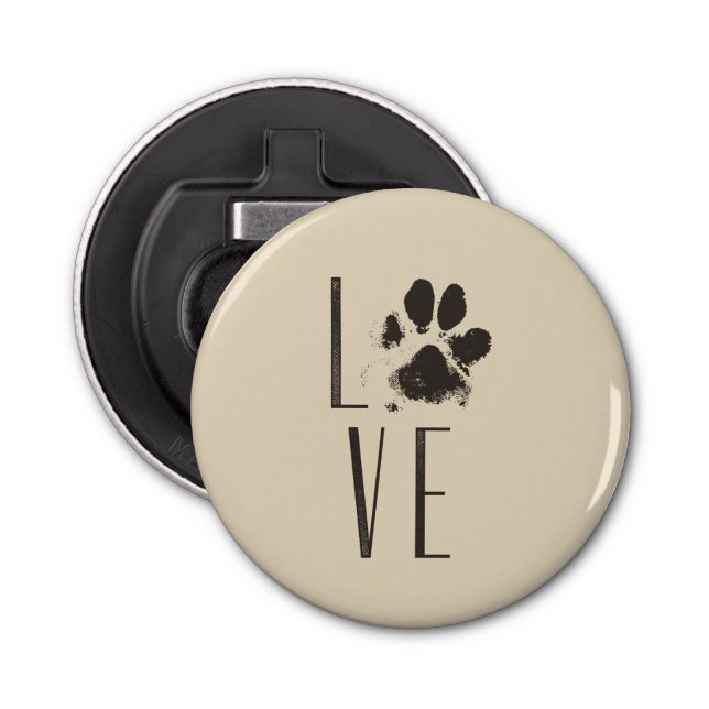 Love with Pet Paw Print Brown Grunge Typography Bottle Opener (Front)