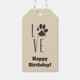 Love with Pet Paw Print Brown Grunge Typography Gift Tags