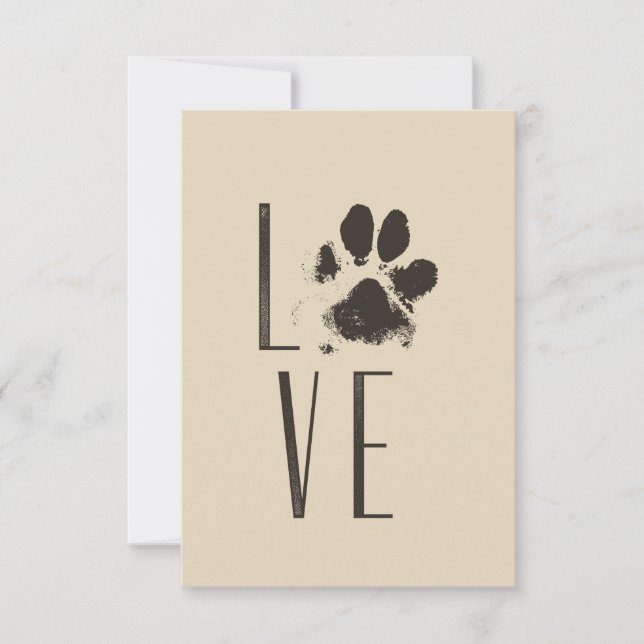 Love with Pet Paw Print Brown Grunge Typography Invitation (Front)