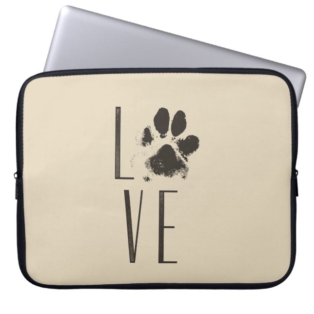 Love with Pet Paw Print Brown Grunge Typography Laptop Sleeve (Front)