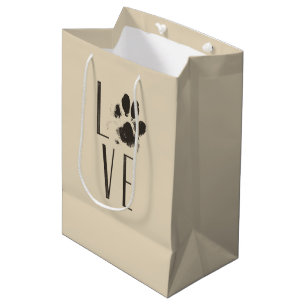 Love with Pet Paw Print Brown Grunge Typography Medium Gift Bag