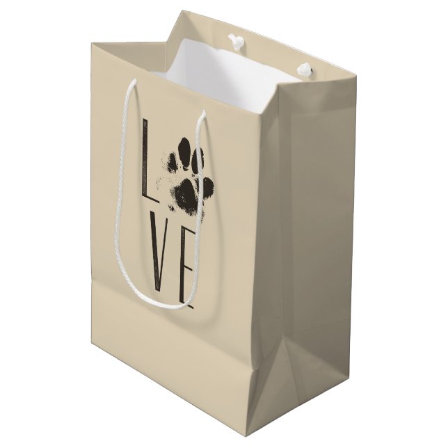 Love with Pet Paw Print Brown Grunge Typography Medium Gift Bag (Front Angled)