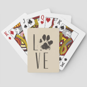 Love with Pet Paw Print Brown Grunge Typography Playing Cards