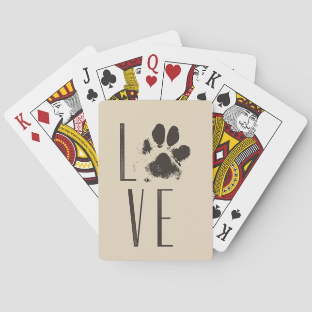 Love with Pet Paw Print Brown Grunge Typography Playing Cards (Back)