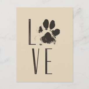 Love with Pet Paw Print Brown Grunge Typography Postcard