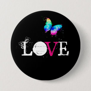 Love with rainbow butterfly 3 inch round button