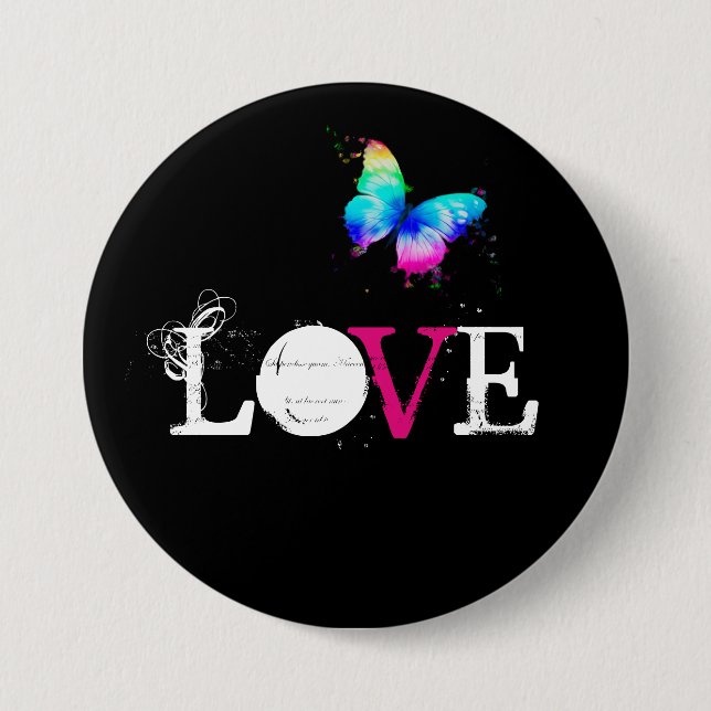 Love with rainbow butterfly 3 inch round button (Front)