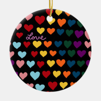 Love With Rainbow of Hearts Ceramic Ornament
