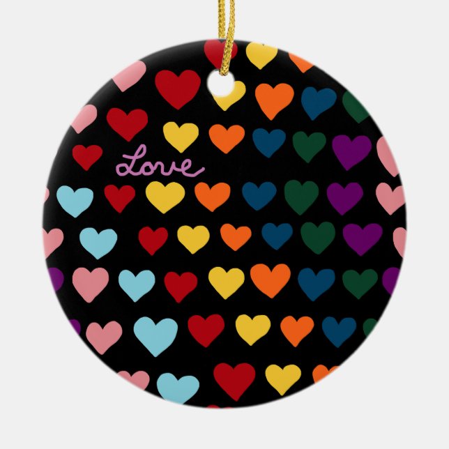 Love With Rainbow of Hearts Ceramic Ornament (Front)