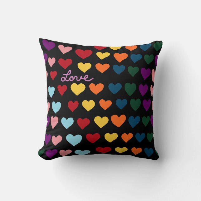 Love With Rainbow of Hearts Throw Pillow (Front)