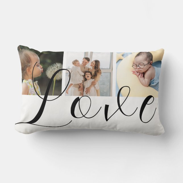 Love  with Script Custom 3 Photo Collage Lumbar Lumbar Pillow (Front)