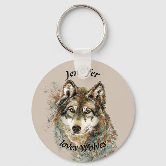 Love Wolves Wolf Quote Custom Name Personalized Keychain (Front)