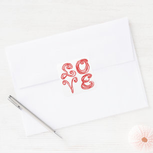 LOVE word art fabric font red letters Square Sticker