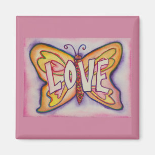 Love Word Art Pink Butterfly Custom Fridge Magnet