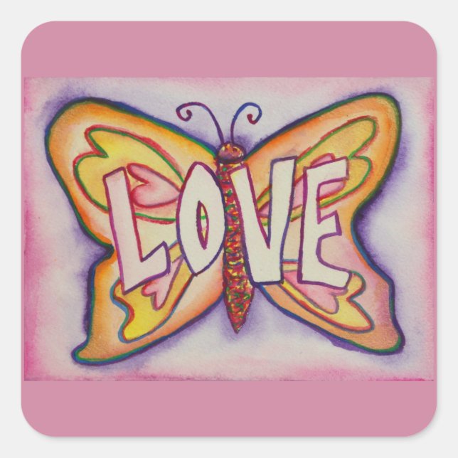 Love Word Art Pink Butterfly Sticker Decals (Front)