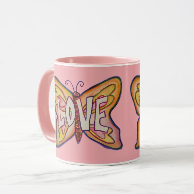Love Word Art rose Papillon Ailes Coffee Mug Cup (Devant gauche)