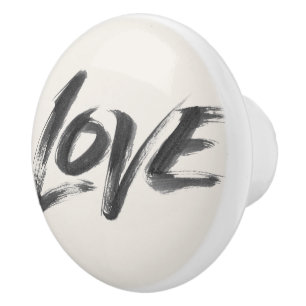 LOVE Word Calligraphy Brush Lettering Elegant Ceramic Knob