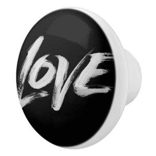 LOVE Word Calligraphy Elegant Lettering Black Ceramic Knob