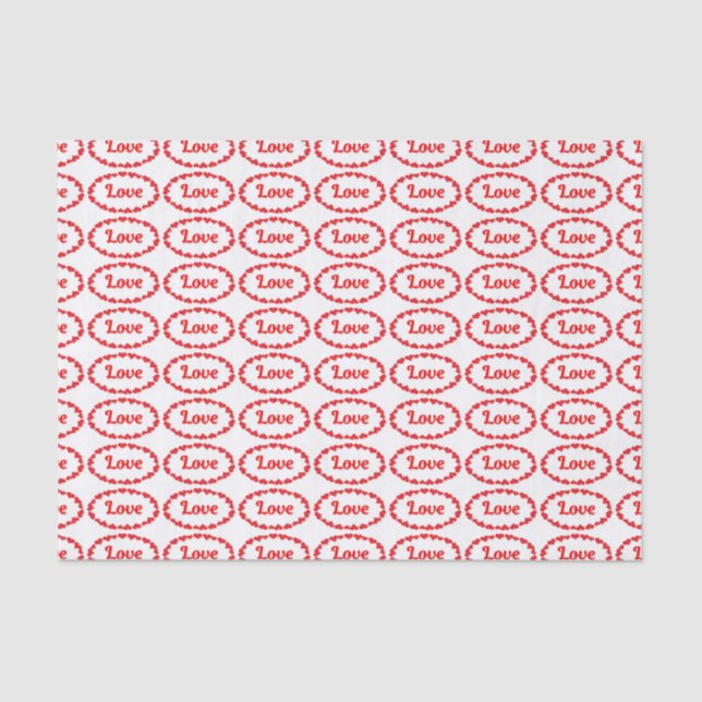 Love Word in Red and White Ovals Pattern  Tissue Paper (Front)
