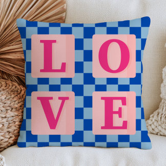 LOVE Word on Chequered Pattern Dopamine Aesthetic Throw Pillow