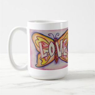 Love Word Pink Butterfly Art Coffee Cup ou Mug