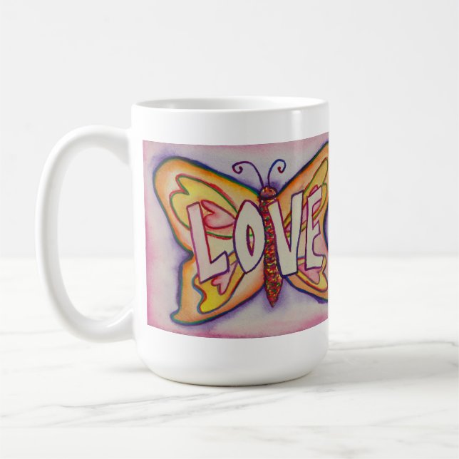 Love Word Pink Butterfly Art Coffee Cup ou Mug (Gauche)