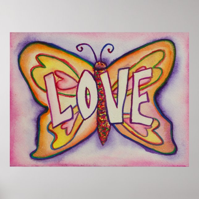 Love Word Pink Butterfly Art Print Posters (Front)