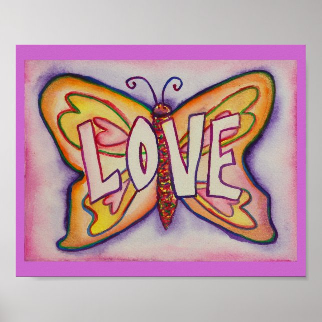 Love Word Pink Butterfly Artwork Poster Prints (Front)