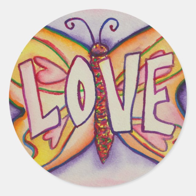 Love Word Pink Butterfly Custom Art Decal Stickers (Front)