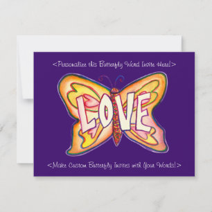 Love Word Pink Butterfly Custom Art Invitations