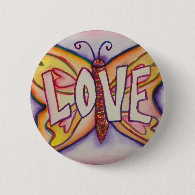 Love Word Pink Butterfly Custom Button Pins (Front)
