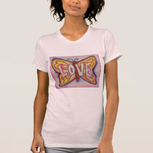 Love Word Pink Butterfly Customized Art T-Shirts