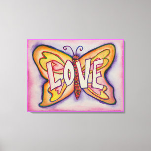 Love Word Pink Butterfly Painting Canvas Artwork