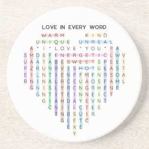 Love Word Quest - Heart Puzzle - I Love You Coaster