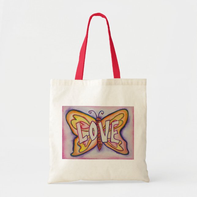 Love Word rose Papillon Art Sacs fourre-tout perso (Devant)